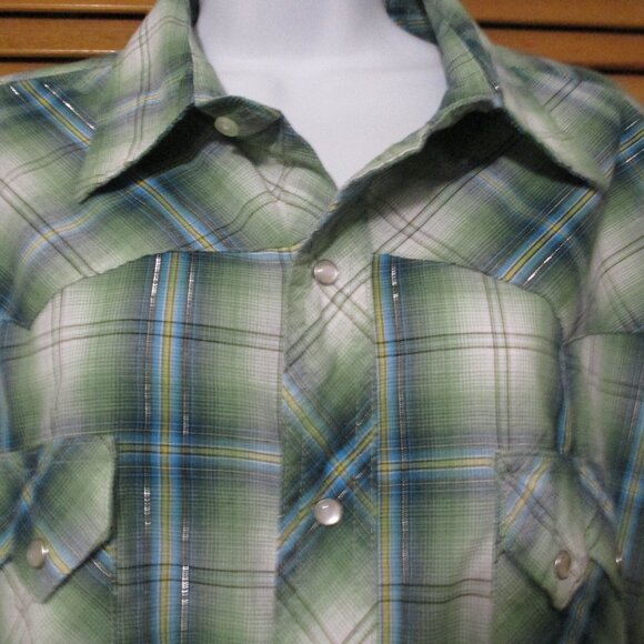 Wrangler Women's top Retro Western, faux pearl snaps green & blues size XXL - Picture 5 of 10